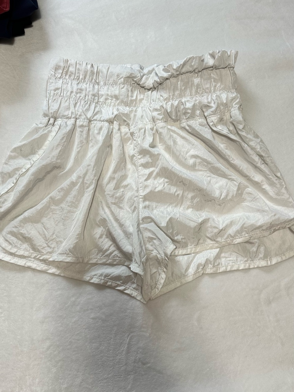FP Movement by Free People White Smocked High-Rise Athletic Shorts